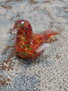 Uccellino di Murano soffiato vetro artistico vintage rosso arancio verde - Foto 1 di 2