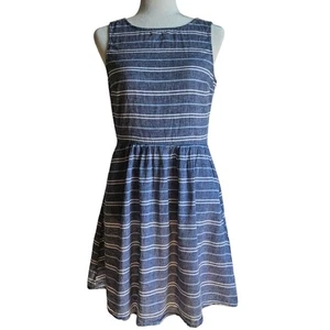 BeachLunchLounge Dress Small Blue Linen Striped Sleeveless Summer Coastal Chic - Picture 1 of 13