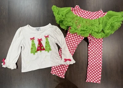 Juego de 2 piezas Mud Pie Niñas Talla 5 Navidad Vacaciones, Rosa, Verde y Blanco Foto 1 de 4
