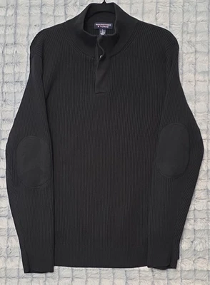 Suéter tejido acanalado negro Roundtree Yorke para hombre parches grandes de algodón cachemir en el codo Foto 1 de 4