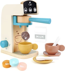 Macchina da caffè giocattolo in legno per bambini macchina da caffè espresso Playset - cucina gioco bambino - Foto 1 di 12