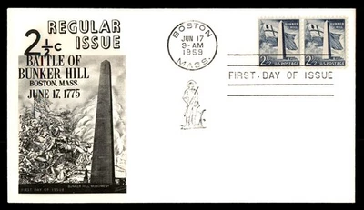 Mayfairstamps US FDC 1959 Massachusetts pair 2 1/2 cent battle of bunker hill st - Image 1 of 2