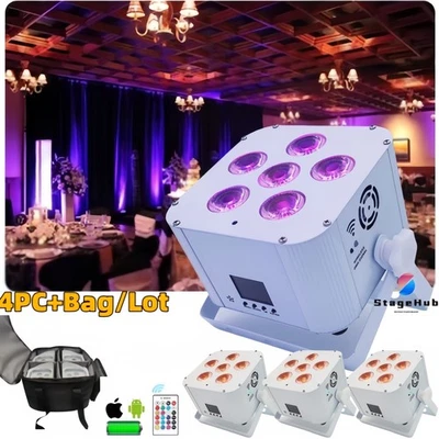 4PC/Led Uplights 6x18W Wireless DMX Battery Powered LED Par Light for Party DJ - Image 1 of 4
