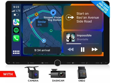 DVR+CAM+OBD+Eonon 10.1" 2DIN Android 14 Bluetooth Car Stereo Radio WiFi GPS Navi - Image 1 of 4