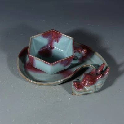 Taza de dragón animal porcelana esmalte azul horno 7" China Song Jun porcelana Foto 1 de 4