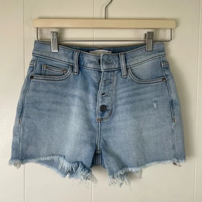 LC Lauren Conrad High Rise Light Wash Denim Button Fly Cut Off Shorts - Image 1 of 4
