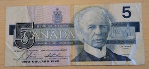 1986 Bank of Canada $5 Dollars Note - Bonin/Thiessen - GOB - Circ - Picture 1 of 2