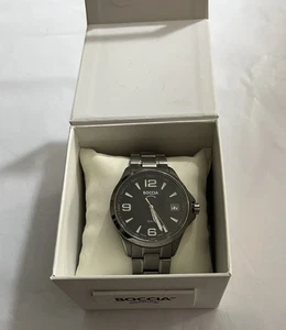 Reloj Pulsera Hombre Boccia Titanio Acero Inoxidable Esfera Negra Fecha 10 Bar Necesita Batería - Imagen 1 de 8