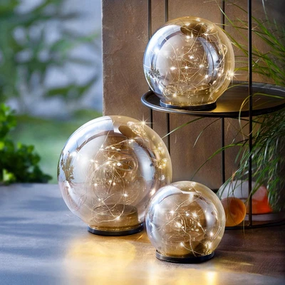 Solarkugeln Smoky 3er-Set, amber Solar LED Beleuchtung Garten Dekoration Deko - Bild 1 von 4