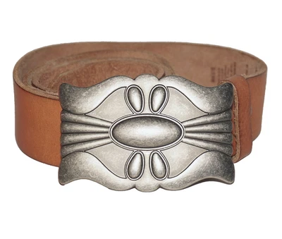 AMERICAN EAGLE Tan Leather & Silver Nickel Belt MEDIUM - Image 1 of 4