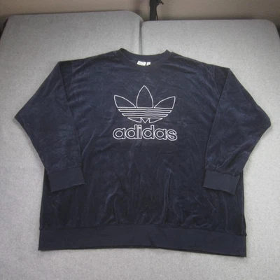Adidas Sweatshirt Womens 4X Navy Blue Velour Trefoil Crewneck Pullover Originals - Image 1 of 4