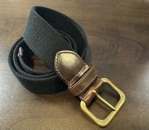EDDIE BAUER Belt Black Cotton Canvas & Genuine Leather XXL Vingate # B0019 - Picture 1 of 10