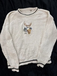 Vintage 90s Shenandoah Deer Embroidered Knit Sweater Cotton Men’s Size XXL - Picture 1 of 4