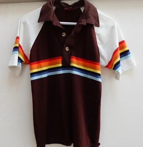 Vintage 70's/80s Campus Striped Short Sleeve Polo Shirt Mens Small brown - Picture 1 of 4