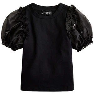 J. Crew Crewcuts Girls Organza Puff Sleeve T-Shirt in Black M NWT - Picture 1 of 11