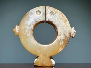 Rare Zhou Dy Old Jade Carved Double Sided Fish Design "Jue 珏" Pendant L 7.0 cm - Picture 1 of 24