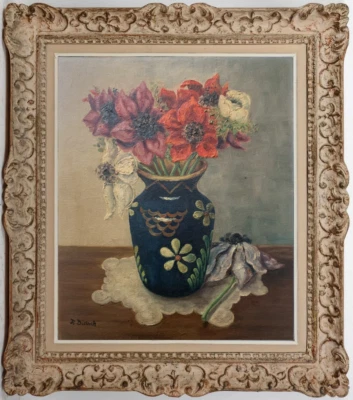 RAYMOND DIETSCH (né 1942) RARE PEINTURE BOUQUET D'ANEMONES ALSACE SCHILTIGHEIM - Photo 1/4