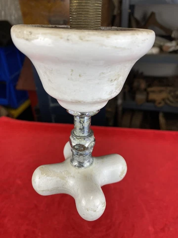Antique WASTE Water Handle for Shower ~ Porcelain Helicopter Handle & Collar Cover