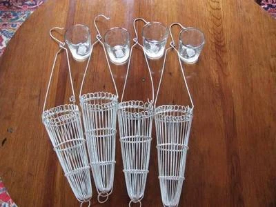 4 Vintage Shabby Chic Alambre de Metal Blanco y Vidrio Votivo Decoración Colgante,Boda Foto 1 de 4