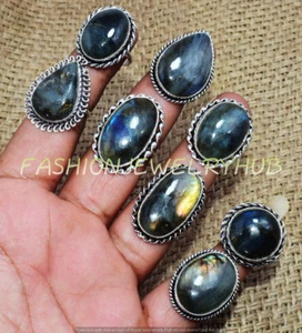 Labradorite Gemstone 5pcs Rings Lot 925 Silver Plated Jewelry FR-2223 - Picture 1 of 1