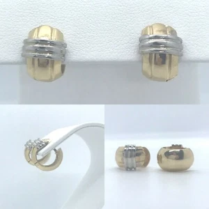 14K Yellow & White Gold Huggie Hoop Pierced Earrings - Picture 1 of 11