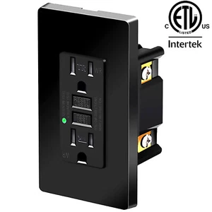 GFCI Toma 15Amp GFI Receptáculo Indicador LED Resistente a Manipulaciones con Placa Negro - Imagen 1 de 12