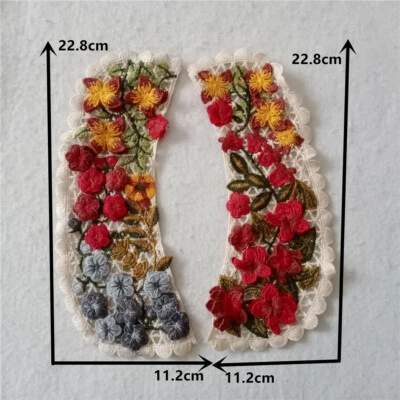 1pair Patches Flower Applique Fabric Embroidery Sew Craft Lace Trims Neck Collar - Image 1 of 4