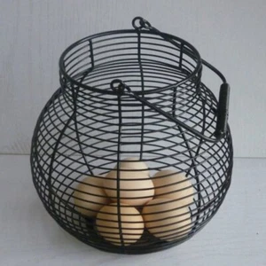 Round Egg Basket Traditional French Country Style Grey Wire Metal Storage Rack - Picture 1 of 1