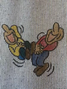 HK - Laughing Guys-Painted Needlepoint -Can paint any words - Picture 1 of 2