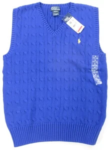 Rare VTG POLO RALPH LAUREN Cable Fisherman’s Knit Sweater Vest 2000s NWT Blue M - Picture 1 of 6