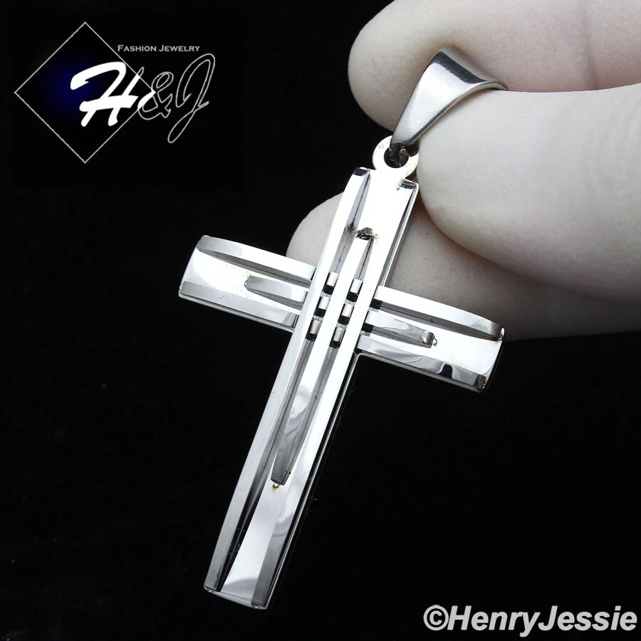 Colgante con dije de cruz de plata de triple línea simple de acero inoxidable para hombre*2A125 Foto 1 de 1