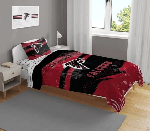 Atlanta Falcons NFL Slanted Stripe 4-Piece Twin Bed Set - F49451878 Cover