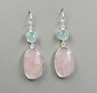 Solid 925 Sterling Silver Jewelry Round Chalcedony Rose Quartz Earring SE3072