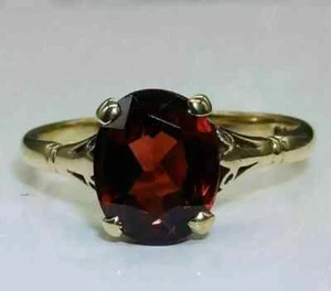 3CT Oval Lab Created Garnet Solitaire Women's Ring 14K Yellow Gold Plated Silver - Picture 1 of 4