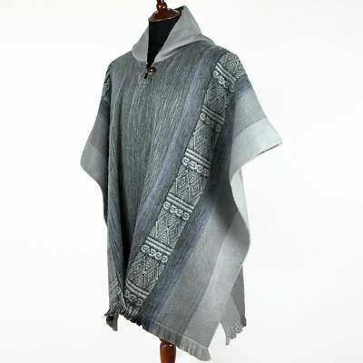 Lightweight Baby Alpaca Wool Poncho Handmade S.American Artisans Slate Gray - Image 1 of 4