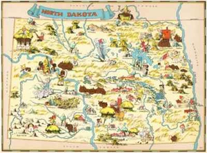 Leinwand Reproduktion Vintage Bild Karte von North Dakota Druck Ruth Taylor 1935 - Bild 1 von 1