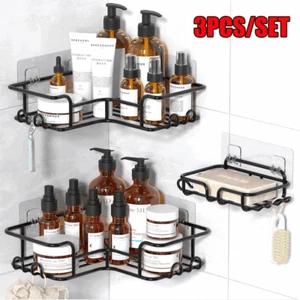 3x Storage Shelf Stainless St Organiser Corner Shower Bathroom Holder Rack Caddy - Picture 1 of 8