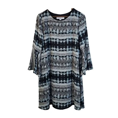 Vestido Emma & Michele Mujer Mediano Negro Gris Blanco Paisley Floral Tie Dye Foto 1 de 4