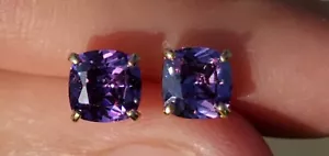 Amethyst Labcreated Cushion Cut Stud Earrings 14kt Solid Yellow Gold - Picture 1 of 12