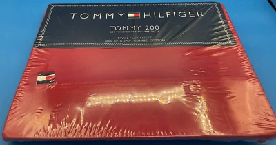 TOMMY HILFIGER Tommy 200 Twin Flat Sheet 200 Thread Red NEW Fast Free Shipping! - Image 1 of 4