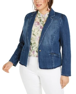 /LX031/ INC Plus Puffärmel Denim Blazer Jacke Medium Indigo Gr. 0X - Bild 1 von 4