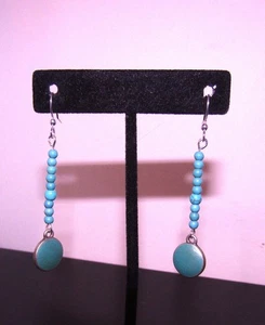 Handcrafted Turquoise-colored Beads with Flat Turquoise Dangle Earrings - Picture 1 of 5