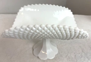 Vintage Fenton Quilted Pattern Milk Glass Banana Bowl 11 in. - Picture 1 of 10