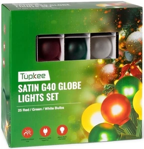 Tupkee G40 Satin Globe Lights Set – 25 Red, Green & Clear Bulbs - Indoor... - Picture 1 of 2