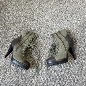 Steve Madden Romper Army Green High Heel Ankle Boots Lace Up Combat Military 6 - Picture 1 of 10