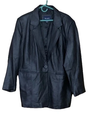 DENIM & CO Leather Brown Jacket Sz XL Womens Chocolate Blazer Pockets EUC - Image 1 of 4