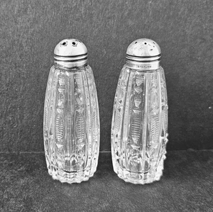 Glas Salz und Pfefferstreuer Sterlingsilber mit Deckel Antik Paar 3,5" Höhe - Bild 1 von 14