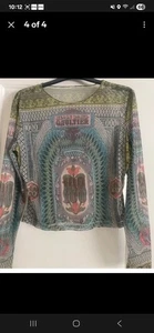 Designer Jean P Gaultier Inspo $$$ Banknote Print Mesh Long Sleeve Top Shirt XS - Picture 1 of 6