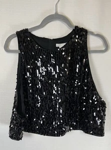 H&M XXL Mujer Recortado Negro Lentejuelas Sin Mangas Cuello Redondo Cremallera - Imagen 1 de 3