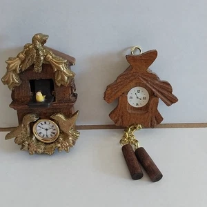 Lot of 2 Vintage Dollhouse Miniatures Wood Cuckoo Clocks - Picture 1 of 15
